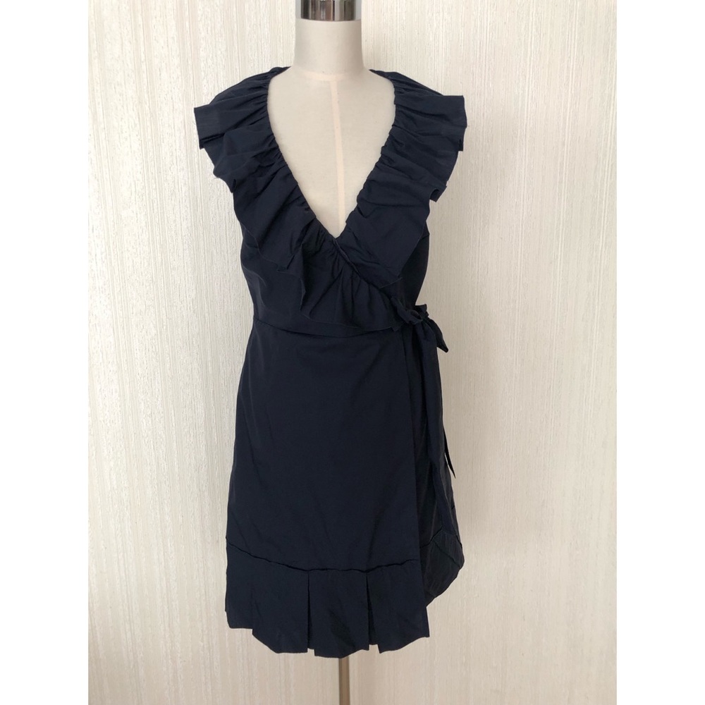 Prada Dark Purple Ruffle Wrap Cotton Dress Size 40